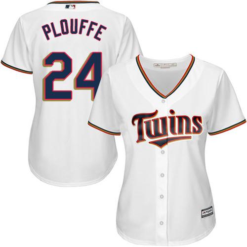 Twins #24 Trevor Plouffe White Home Women's Stitched MLB Jersey - Click Image to Close